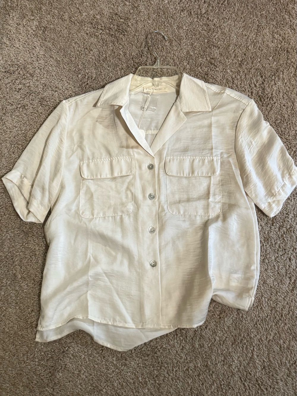Women's Cream Short-Sleeve Button Front Shirt